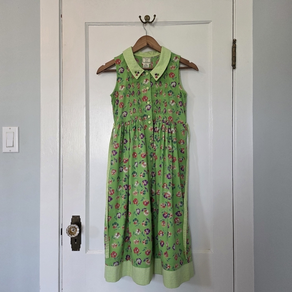 Vintage Cornelloki Dress by April Cornell – Girls Size 9/10 – Green/Pansy Floral - Picture 5 of 8